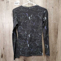LS V Neck Shirt "Horses" *gc, faded, hair, pills, rubs, pit stains
