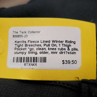 Fleece Lined Winter Riding Tight Breeches, Pull On, 1 Thigh Pocket *gc, clean, knee rubs & pills, clumpy lining, older, mnr dirt?stain
