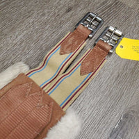Nylon Web, Cotton & Fleece Girth, 2x els, D Ring *gc, clean, hairy, rubs, stains, pills, older