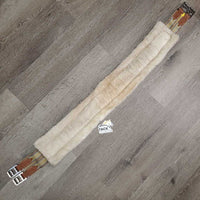 Nylon Web, Cotton & Fleece Girth, 2x els, D Ring *gc, clean, hairy, rubs, stains, pills, older