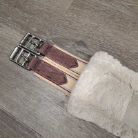 Nylon Web, Cotton & Fleece Girth, 2x els, D Ring *gc/fair, clean, thin/rubs edges, stains, clumpy, hairy, stains
