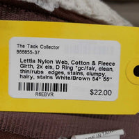 Nylon Web, Cotton & Fleece Girth, 2x els, D Ring *gc/fair, clean, thin/rubs edges, stains, clumpy, hairy, stains
