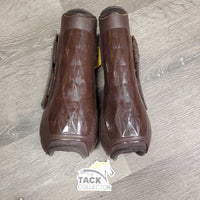 Pr Open Front Boots, velcro *vgc/gc, dusty, dirt & hairy lining
