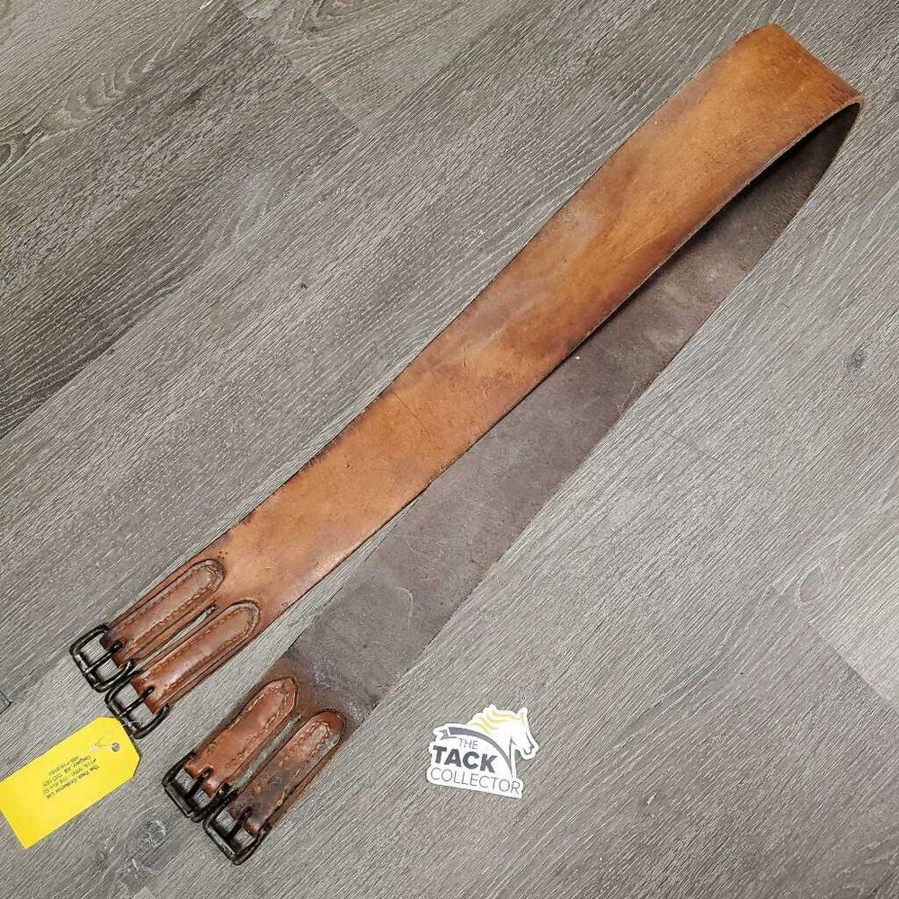 Flat Single Leather Girth *gc, scraped edges, stains, older, peeled buckles