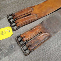 Flat Single Leather Girth *gc, scraped edges, stains, older, peeled buckles

