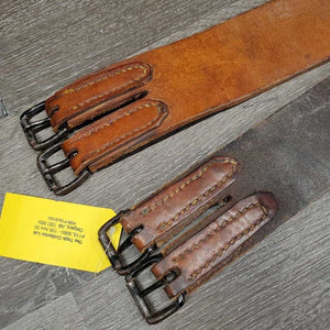 Flat Single Leather Girth *gc, scraped edges, stains, older, peeled buckles