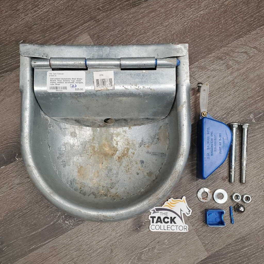 Galvanized Automatic Stall Water Bowls, float, screws *vgc, clean, stains, residue, scratches, scrapes, rubs