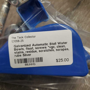 Galvanized Automatic Stall Water Bowls, float, screws *vgc, clean, stains, residue, scratches, scrapes, rubs