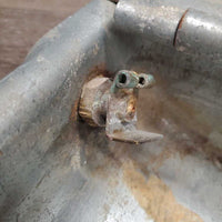 Galvanized Automatic Stall Water Bowls, float, screws, attached pipe *gc, clean, stains, residue, scratches, scrapes, rubs, oxidized, rust
