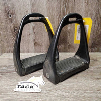 Pr Wide Base - Adjustable Angle Plastic Stirrup Irons *gc, clean, stains, residue, scratches, scrapes, rusty, older
