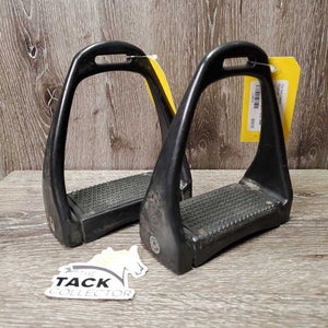 Pr Wide Base - Adjustable Angle Plastic Stirrup Irons *gc, clean, stains, residue, scratches, scrapes, rusty, older