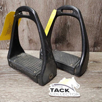 Pr Wide Base - Adjustable Angle Plastic Stirrup Irons *gc, clean, stains, residue, scratches, scrapes, rusty, older