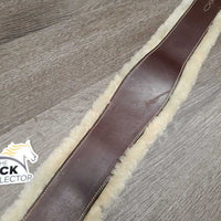 FS Leather Girth, velcro Sheepskin Liner, 2x els *vgc/gc, clean, mnr rubs, curled edge, liner: ridges, stiff & shrunk