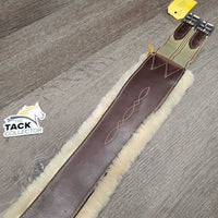 FS Leather Girth, velcro Sheepskin Liner, 2x els *vgc/gc, clean, mnr rubs, curled edge, liner: ridges, stiff & shrunk
