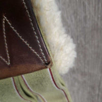 FS Leather Girth, velcro Sheepskin Liner, 2x els *vgc/gc, clean, mnr rubs, curled edge, liner: ridges, stiff & shrunk
