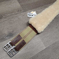 FS Leather Girth, velcro Sheepskin Liner, 2x els *vgc/gc, clean, mnr rubs, curled edge, liner: ridges, stiff & shrunk
