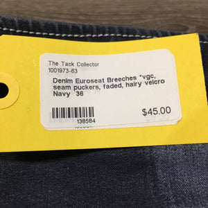Denim Euroseat Breeches *vgc, seam puckers, faded, hairy velcro