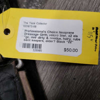 Neoprene Dressage Girth, velcro liner, x2 els *gc, mnr dirty & residue, hairy, rubs, bent keepers, older?