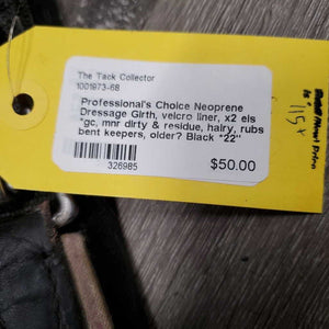 Neoprene Dressage Girth, velcro liner, x2 els *gc, mnr dirty & residue, hairy, rubs, bent keepers, older?