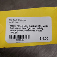 Med French Link Eggbutt Bit, wide flat center bar *gc/fair, v.dirty, loose joints, scratches