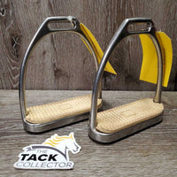 Fine Hvy Stirrup Irons, grips *gc, clean, stains, scratches, yellowed, dings
