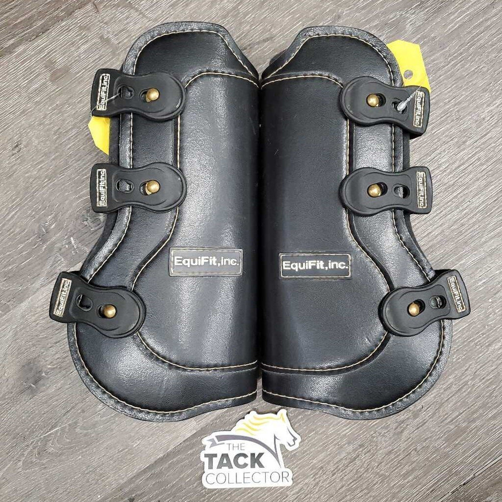 Pr Open Front Boots, tabs, liners *gc, clean, hairy, faded, edge rubs & holes, scrapes, older