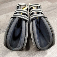Pr Open Front Boots, tabs, liners *gc, clean, hairy, faded, edge rubs & holes, scrapes, older