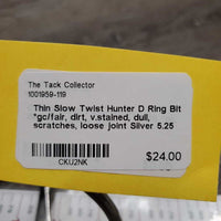 Thin Slow Twist Hunter D Ring Bit *gc/fair, dirt, v.stained, dull, scratches, loose joint
