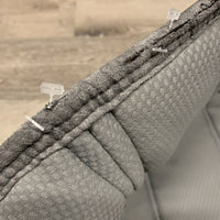 Thick Quilt Saddle Pad *gc, mnr hair, shavings, rough binding, threads, rubs, repairs, puckers, holey edges

