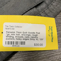 Thick Quilt Saddle Pad *gc, mnr hair, shavings, rough binding, threads, rubs, repairs, puckers, holey edges
