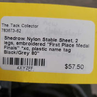 Nylon Stable Sheet, 2 legs, embroidered "First Place Medal Finals" *xc, plastic name tag
