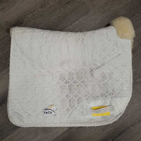 Sheepskin Quilted Dressage Saddle Pad *gc, dingy, v. pilly/rubbed, loose/frayed velcro, clumpy, stains, mnr hair, puckers
