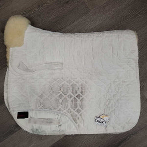 Sheepskin Quilted Dressage Saddle Pad *gc, dingy, v. pilly/rubbed, loose/frayed velcro, clumpy, stains, mnr hair, puckers