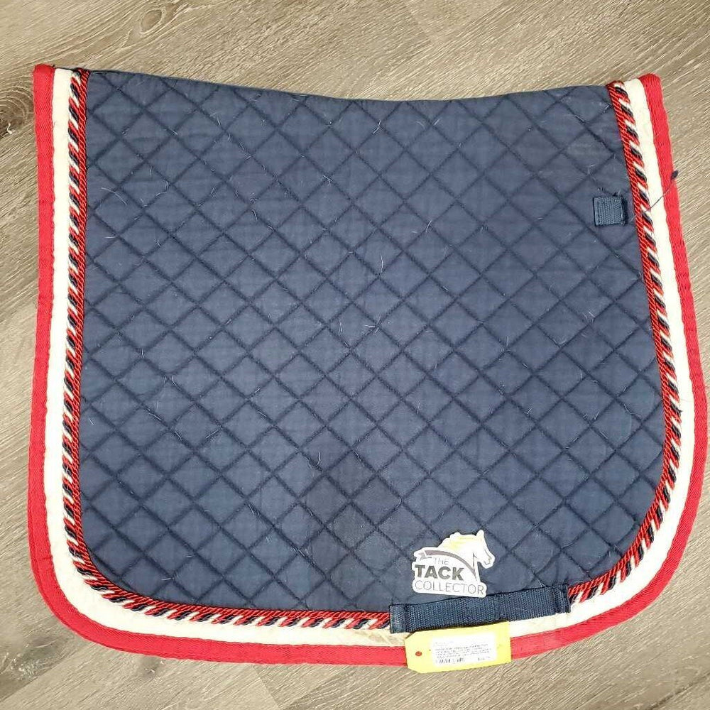Quilt Dressage Saddle Pad, x2 piping *gc, cut tabs, faded, stains, mnr hair, dirt?, rubs, puckers, dingy underside
