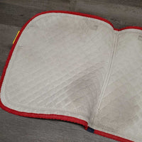 Quilt Dressage Saddle Pad, x2 piping *gc, cut tabs, faded, stains, mnr hair, dirt?, rubs, puckers, dingy underside
