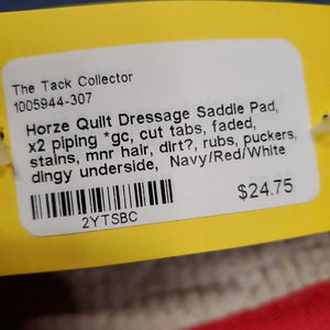 Quilt Dressage Saddle Pad, x2 piping *gc, cut tabs, faded, stains, mnr hair, dirt?, rubs, puckers, dingy underside