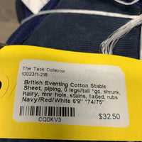 Cotton Stable Sheet, piping, 0 legs/tail *gc, shrunk, hairy, mnr hole, stains, faded, rubs
