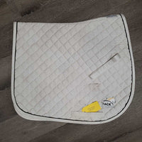 Quilt Dressage Saddle Pad "Alberta Horse Trials" 1x piping *gc, dingy, mnr stains, hair, threads, v.pilly
