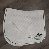 Quilt Dressage Saddle Pad "Alberta Horse Trials" 1x piping *gc, dingy, mnr stains, hair, threads, v.pilly
