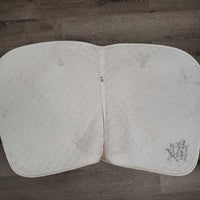 Quilt Dressage Saddle Pad "Alberta Horse Trials" 1x piping *gc, dingy, mnr stains, hair, threads, v.pilly
