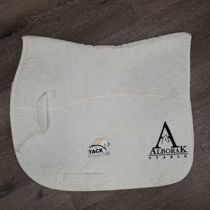 Quilt Jumper Saddle Pad, "Alborak" embroidery, tabs *gc, older, dingy, pills, mnr stains, puckers