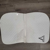 Quilt Jumper Saddle Pad, "Alborak" embroidery, tabs *gc, older, dingy, pills, mnr stains, puckers
