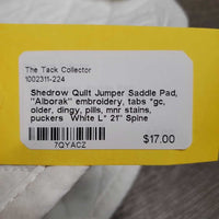 Quilt Jumper Saddle Pad, "Alborak" embroidery, tabs *gc, older, dingy, pills, mnr stains, puckers