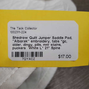 Quilt Jumper Saddle Pad, "Alborak" embroidery, tabs *gc, older, dingy, pills, mnr stains, puckers