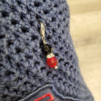 Crochet Fly Bonnet Ear Veil, Charm "Young Riders" *gc, clean, mnr hair, rubs, faded & stains, snags & pills
