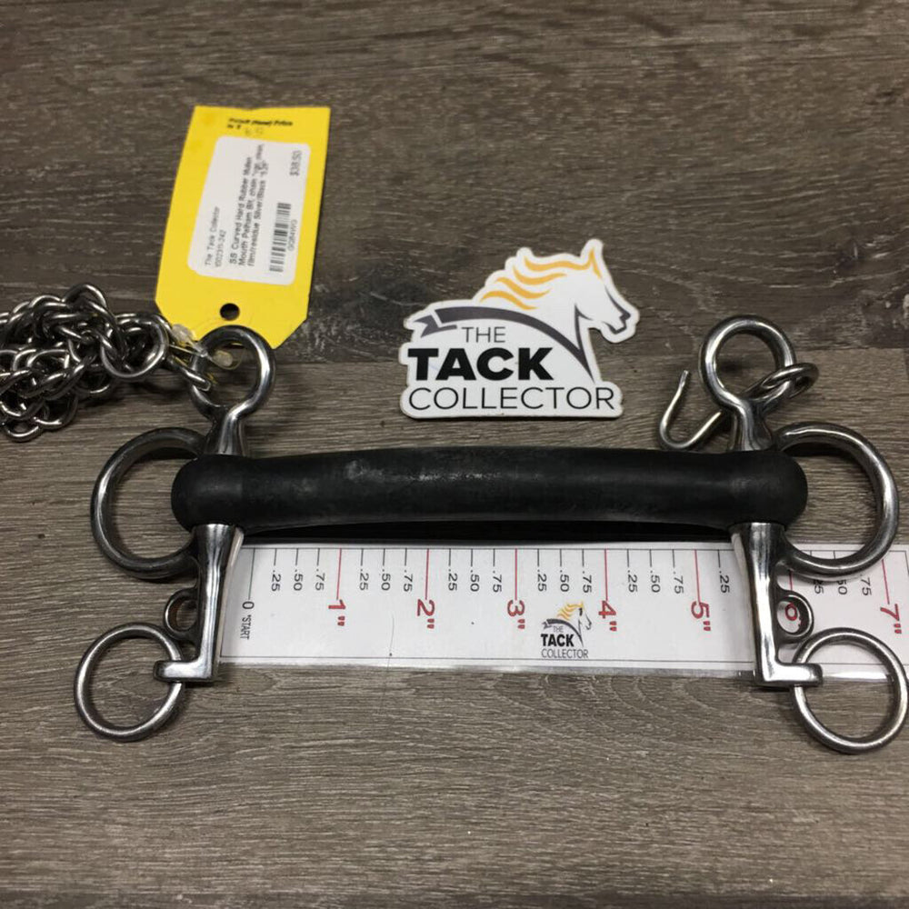 SS Curved Hard Rubber Mullen Mouth Pelham Bit, chain *vgc, clean, film/residue