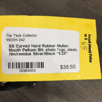 SS Curved Hard Rubber Mullen Mouth Pelham Bit, chain *vgc, clean, film/residue
