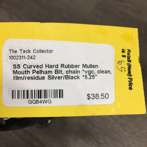 SS Curved Hard Rubber Mullen Mouth Pelham Bit, chain *vgc, clean, film/residue