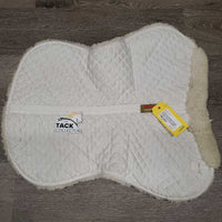 Sheepskin Quilt Half Pad *gc, older, puckers, thin edge, dirt, pills, cut tabs, stains, dingy, clumpy, mnr hair, rubs
