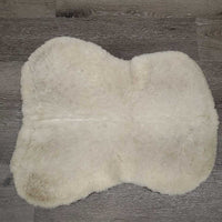 Sheepskin Quilt Half Pad *gc, older, puckers, thin edge, dirt, pills, cut tabs, stains, dingy, clumpy, mnr hair, rubs
